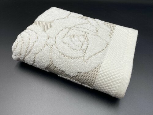 Полотенце махровое для лица, рук Бело-бежевое Нежные розы 50*90 см