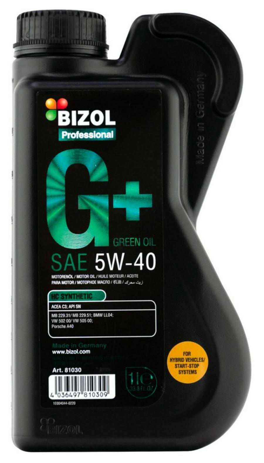 Масло моторное Green Oil+ 5W-40 SN C3 (1л) BIZOL / арт. 81030 - (1 шт)