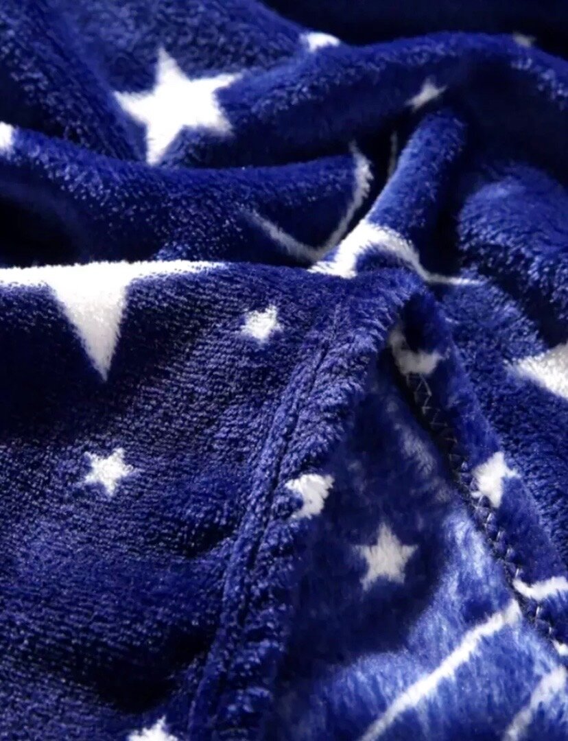 Плед флисовый Синий "Звезды" 180х200см. плед 2-спальное покрывало