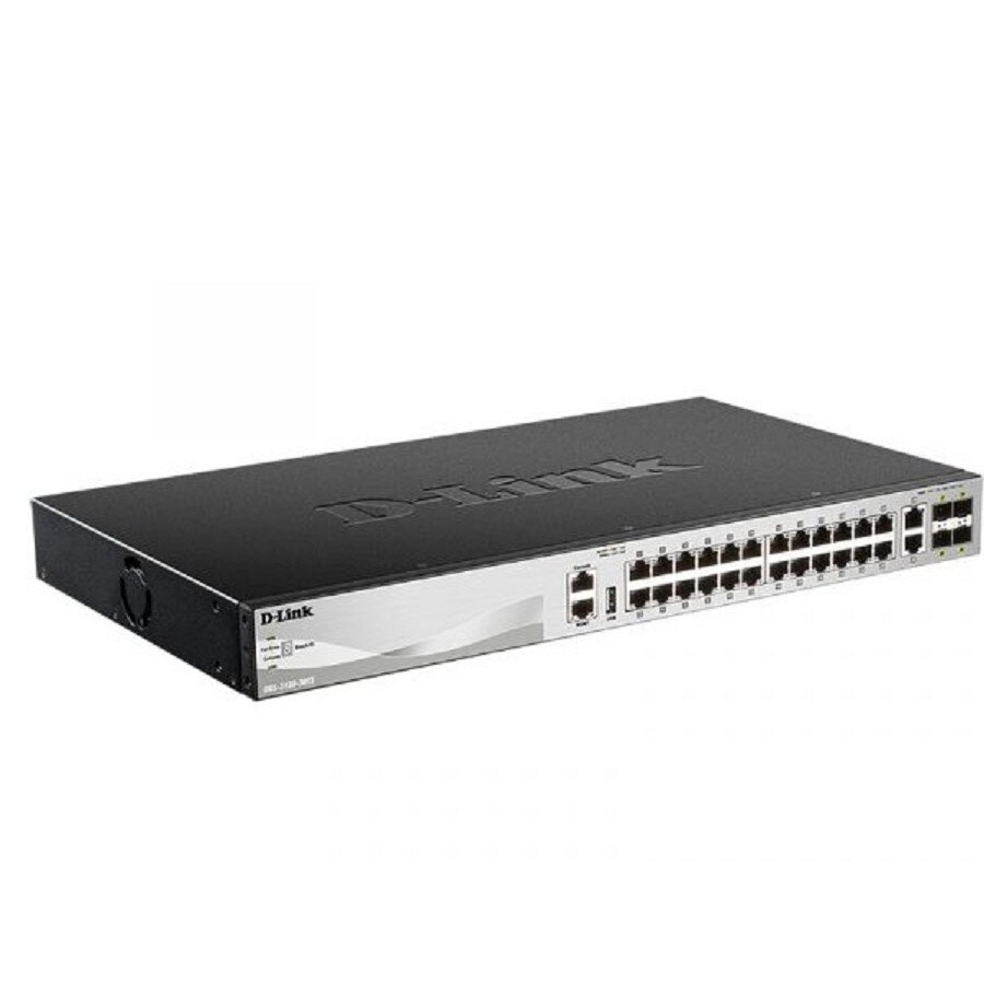 D-Link SMB Сетевое оборудование D-Link DGS-3130-30TS/B1A PROJ Управляемый L3 стекируемый коммутатор с 24 портами 10/100/1000Base-T, 2 портами 10GBase-T и 4 портами 10GBase-X SFP+