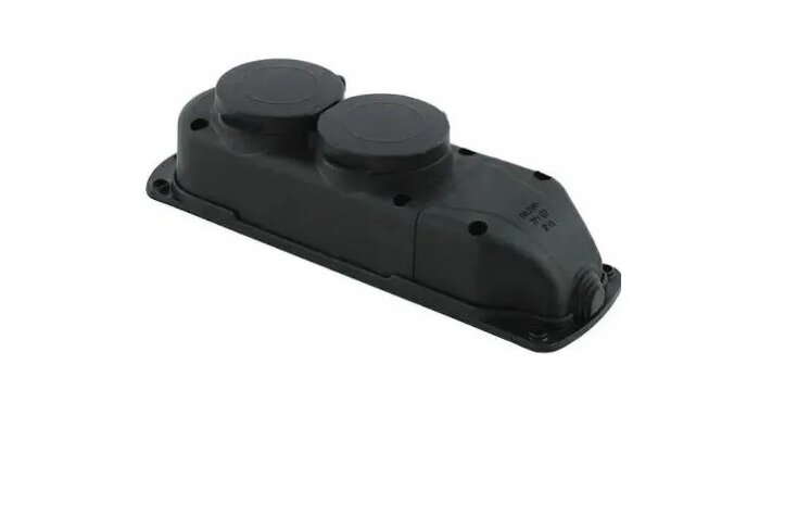 фото Колодка каучуковая двойная брызгозащитная с заземлением IP44, 16А