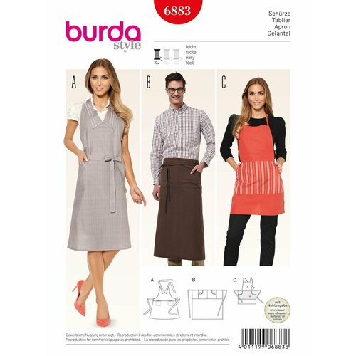 Выкройка Burda 6883 Фартук шеф-повара голубые полуфартуки weeyi фартук для ресторана официантки кухни шеф повара джинсовый фартук с короткой талией