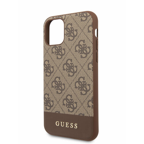 Guess для iPhone 11 чехол 4G PU Stripe Metal logo Hard Brown