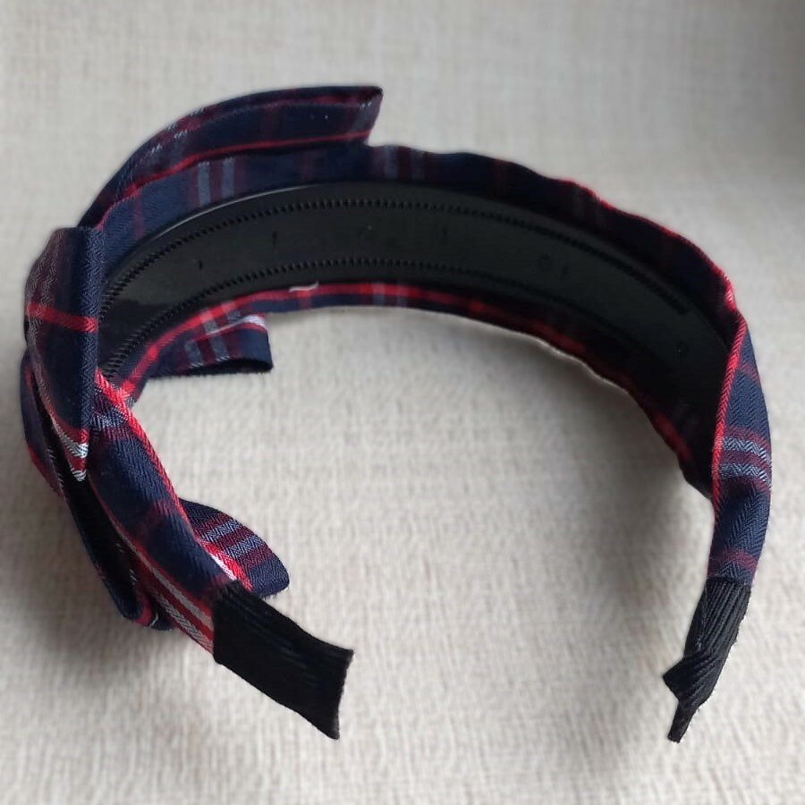 Ободок в клетку с бантом фиолетовый — фото 1