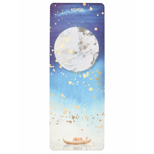 Коврик для йоги спортивный, каучук, микрофибра, синий с луной