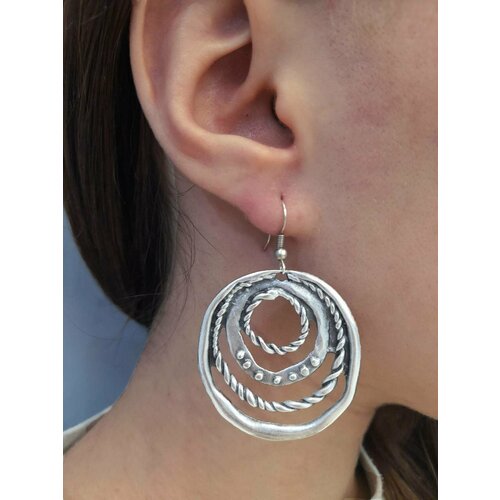 Серьги , размер 50 мм, серебряный, серый