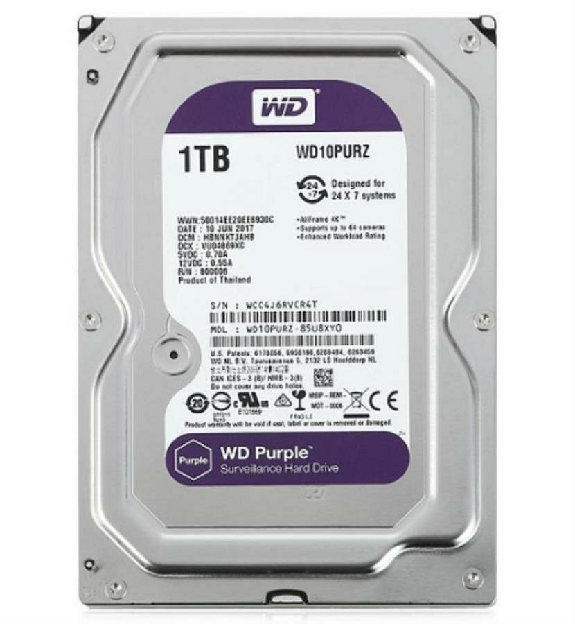 Жесткий диск Western Digital 1Tb 64 Mb SATA-III WD10PURZ (Purple)