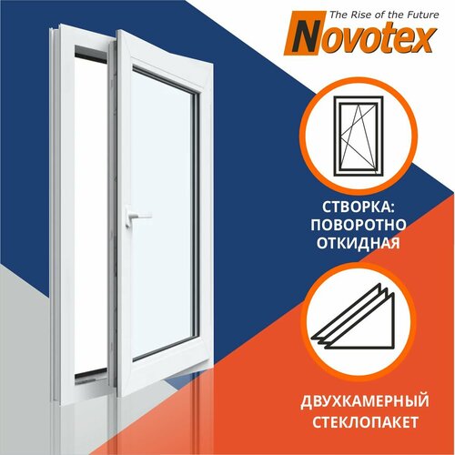 Окно двухкаменое 500x1550 мм поворотно-откидное Novotex Techno 58 | vitraj-okna-4063-rfbs