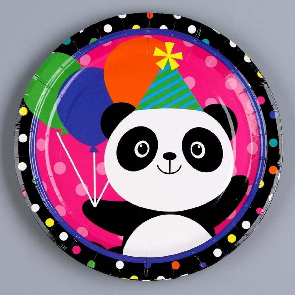 Тарелка бумажная Панда с шариками , в наборе 6 шт.