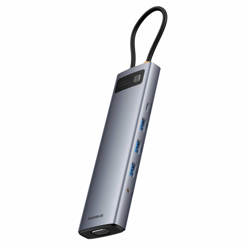 Док-станция Baseus Metal Gleam Series 11-Port HUB Space Grey (Type-C to HDMI4K@60Hz*1+VGA*1+US B3.0*3+USB2.0*1+PD*1+R J45*1+SD/TF*1+3.5mm*1) (B00030709811-00)