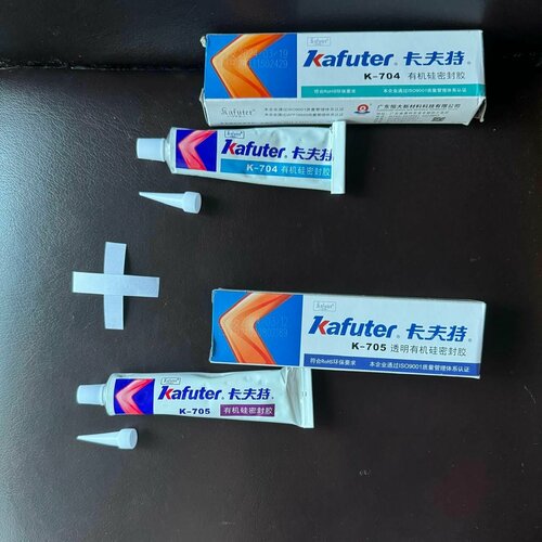 Клей-герметик силиконовый Kafuter К-704 белый 45 грамм + K-705 прозрачный 45 грамм+, компаунд высокотемпературный