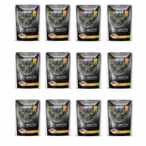 PROCHOICE Влажный корм для кошек Grain Free, с курицей и печенью, кусочки в желе, 85 г, 12 уп
