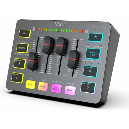 Микшер / Звуковая карта Fifine mixer SC3 (Black) / звуковые эффекты / RGB подсветка