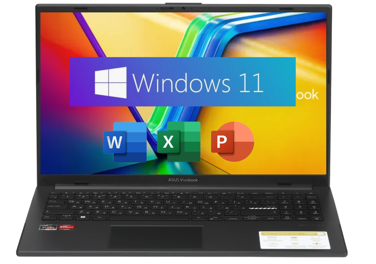 15.6" Ноутбук ASUS VivoBook Go 15, IPS, AMD Ryzen 5 7520U, RAM 16 ГБ LPDDR5, SSD 512 ГБ, AMD Radeon 610M, Windows 11 Home + Office 2021 Pro Plus, Русская клавиатура