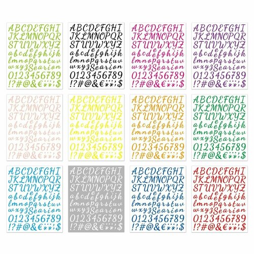 Рукописные цветочные наклейки с буквами, 12 листов