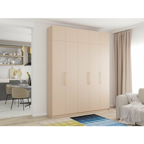 Шкаф распашной Калифорния-5 с антресолью Сатин для одежды пятидверный 200*220*40 Мегамебель