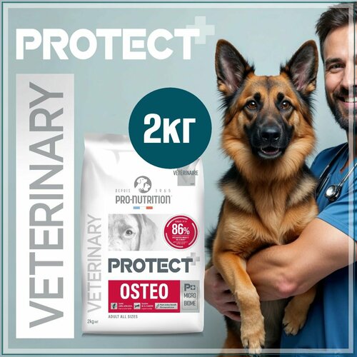 Сухой лечебный корм для собак Flatazor Protect+ Osteo, ветеринарная диета для собак с заболеваниям опорно-двигательного аппарата, при остеоартрите, дисплазии, Франция, 2кг.