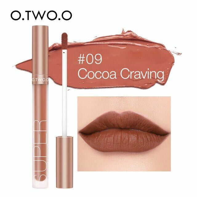 Блеск для губ матовый O.TWO.O стойкий увлажняющий, тон 09 Cocoa Craving (оранжево-розовый)