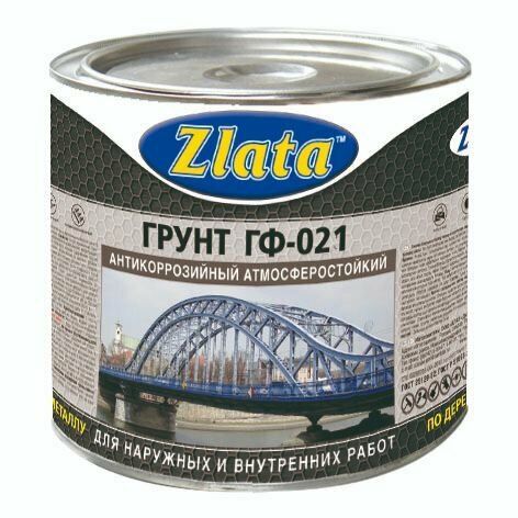 Грунтовка Zlata ГФ-021 для внутренних и наружных работ серый 08 кг