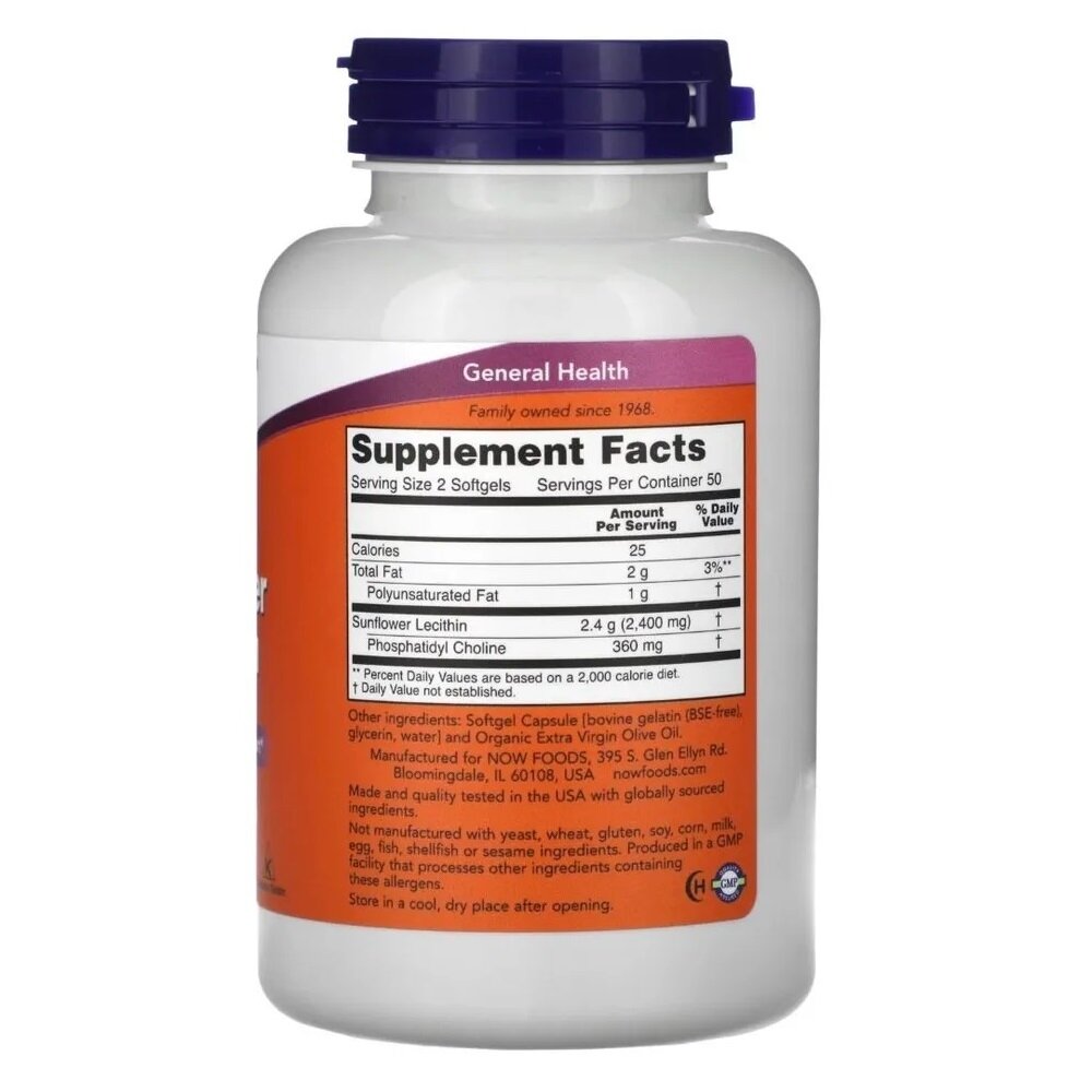 Картинки Лецитин из подсолнечника Sunflower Lecithin 1200 мг 100 капс (NOW)