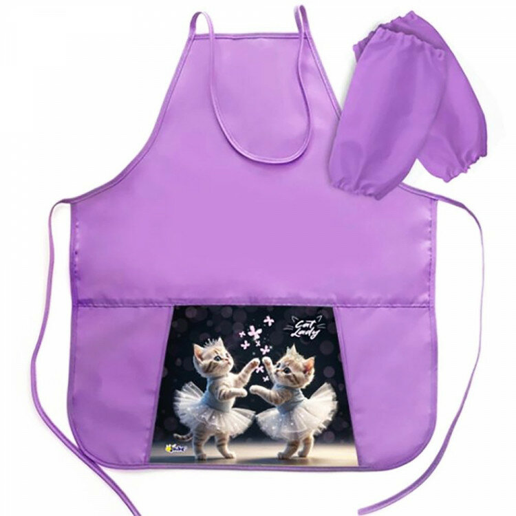 Фартук для детского творчества (оникс) арт ФН-31-1 тонкий с карманами с нарукавниками Cat ballet 535*445 мм