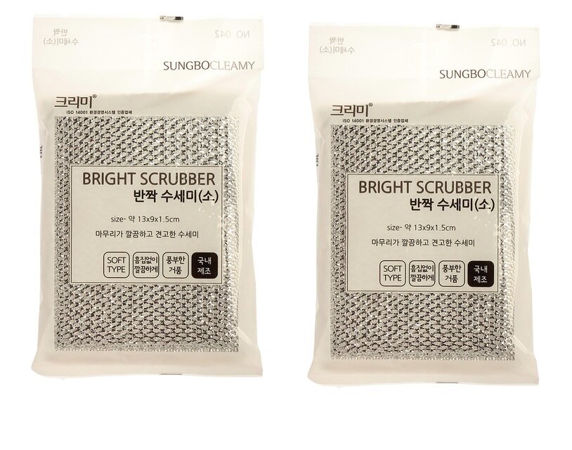Скруббер Sung bo Cleamy для мытья посуды BRIGHT SCRUBBER (M), ( 13 х 9 х 1,5 ), 2 шт