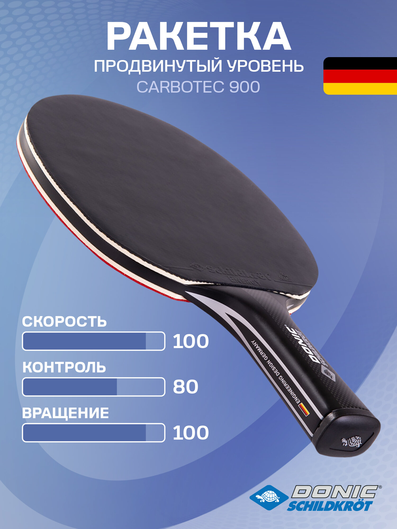 Ракетка для настольного тенниса Donic-Schildkröt Carbotec 900, carbon
