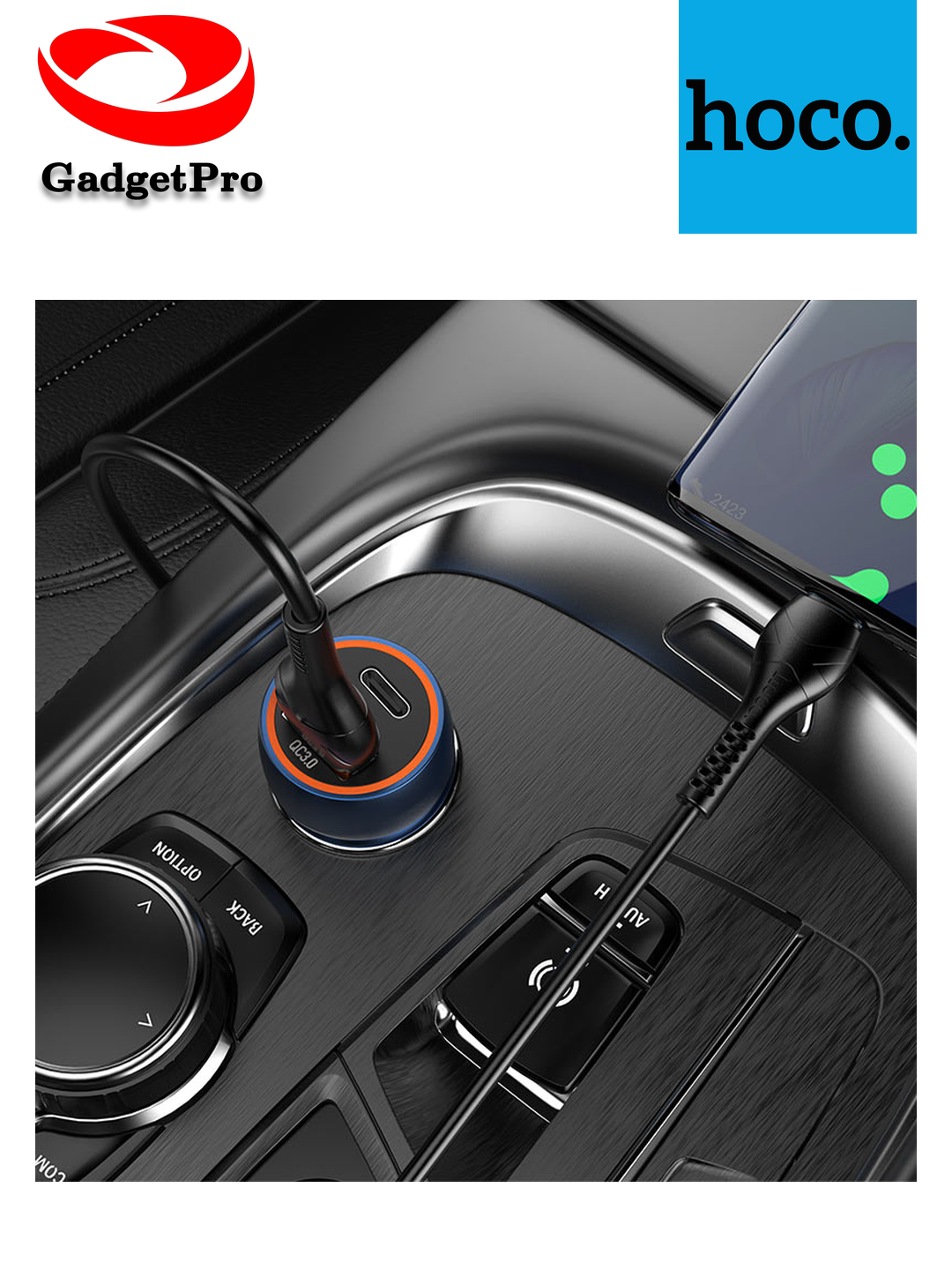 Автомобильное зарядное устройство Hoco Z46A Blue Whale PD20W + QC3.0 с кабелем USB-Lightning, чёрный, надёжный комплект