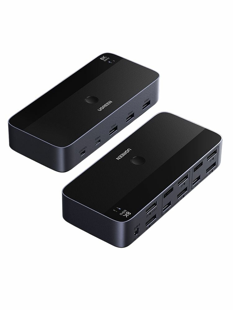 Переключатель UGREEN AK700 (55851) 8K@60Hz DisplayPort Dual Monitor KVM Switch 2 In 2 Out. Цвет: серый космос