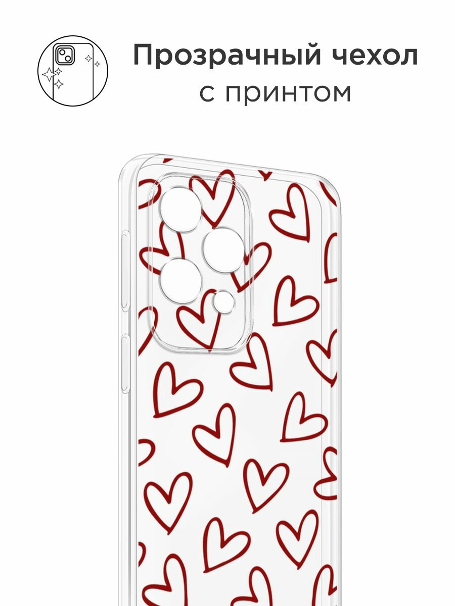 Чехол на Honor X6c / Хонор X6c с принтом "Little hearts doodles 2 - 14 февраля", прозрачный — фото 1
