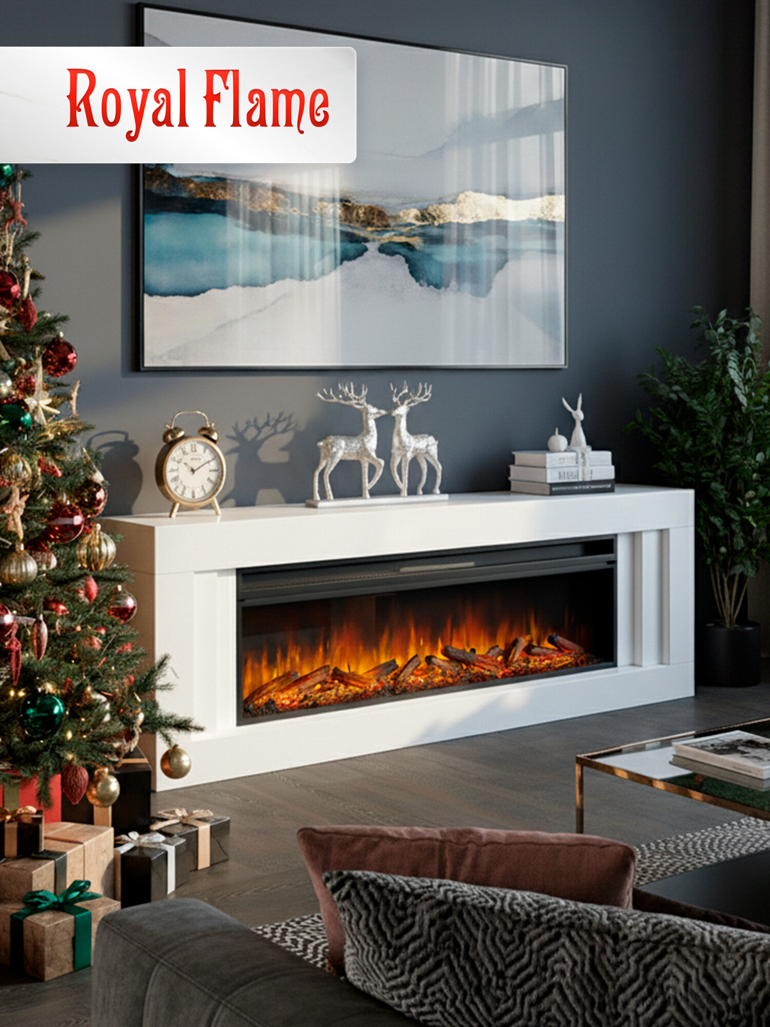 Камин электрический Royal Flame LINE Vision 60 LOG Led белый напольный декоративный электрокамин