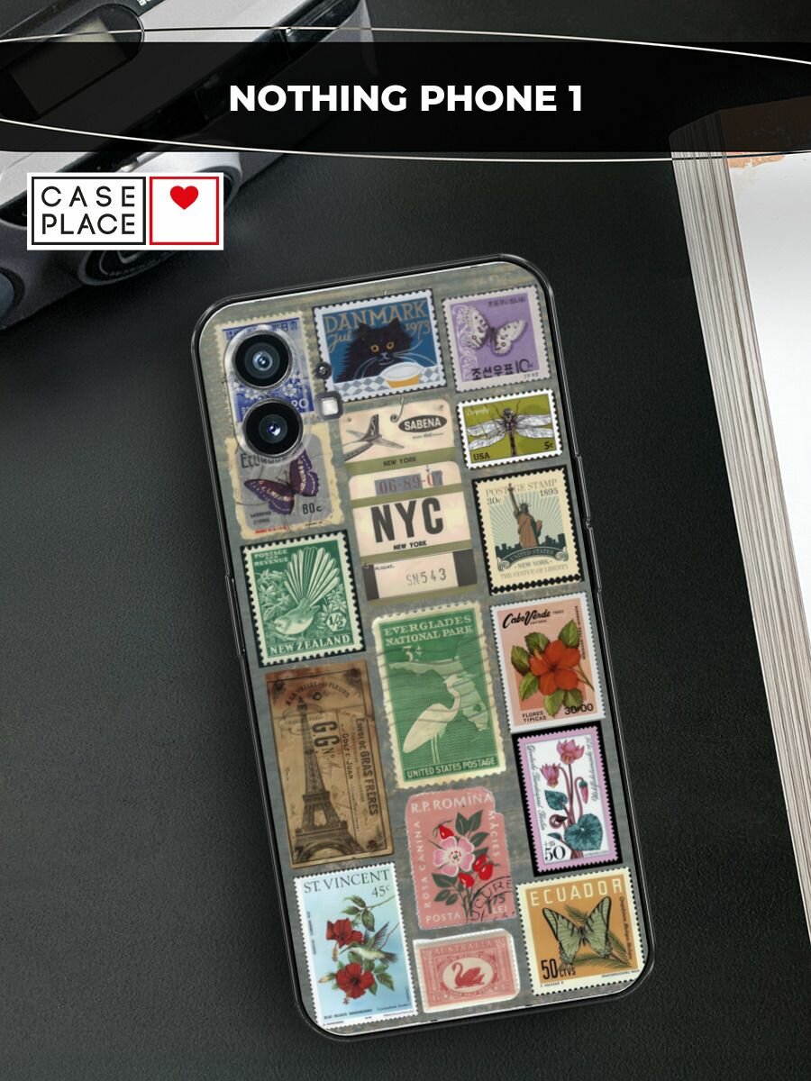 Чехол на Nothing Phone 1 / Нафинг Фон 1 с принтом Коллаж из марок