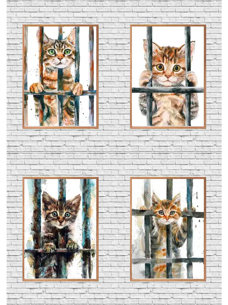 Мэнский кот-преступник в тюрьме, 4 Плаката, 30x21см