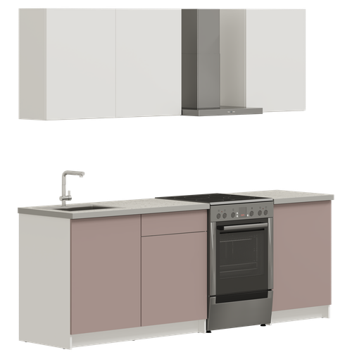 Кухонный гарнитур, кухня прямая Pragma Elinda 182 см (1,82 м), со столешницей, ЛДСП, пыльный розовый/белый