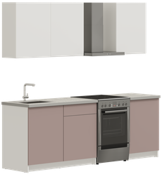 Кухонный гарнитур, кухня прямая илинда 182 см (1,82 м), со столешницей, ЛДСП, пыльный розовый/белый