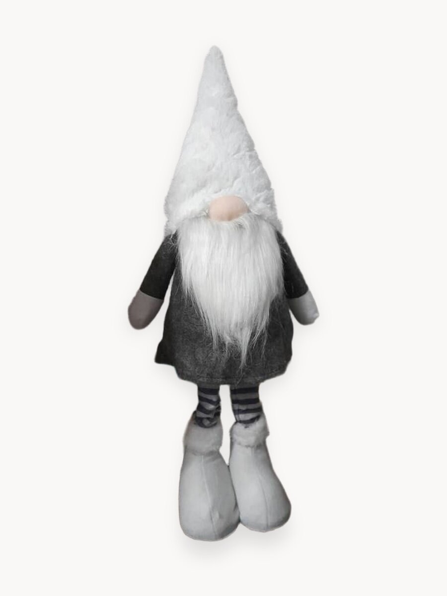 Рождественский гномик 60 см (белый)/ большой гном/ фигурка новогодняя/ гном на ножках/ гном с выдвижными ножками