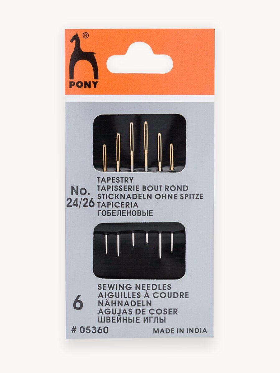 Иглы для вышивания гобеленовые с золотым ушком Tapestry № 24-26, 6 шт, PONY 05360