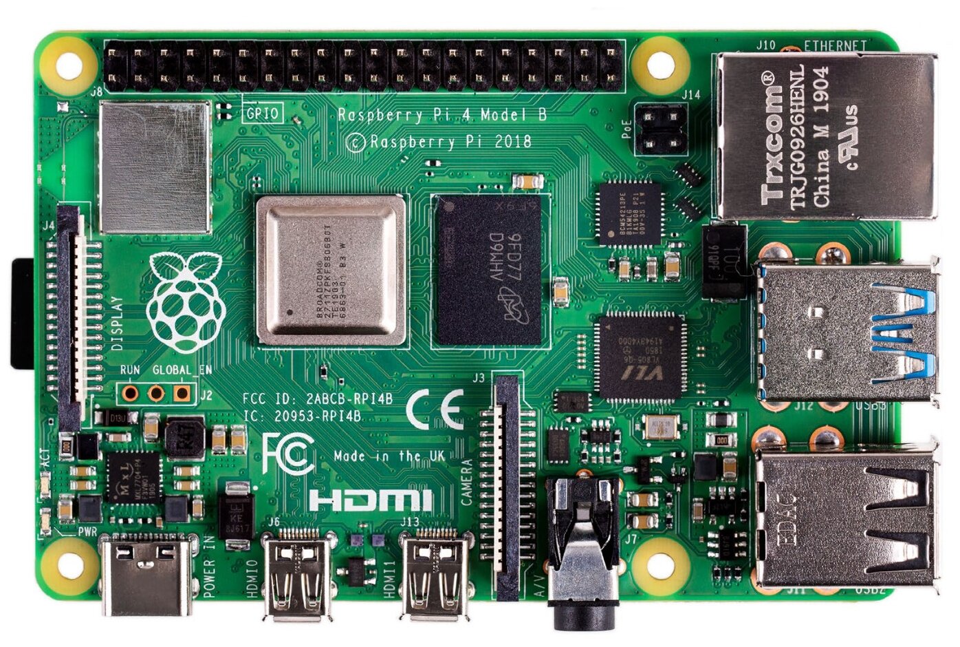 Микрокомпьютер Raspberry Pi 4 Model B 4GB, ARM, GLAN, Wi-Fi, Bluetooth