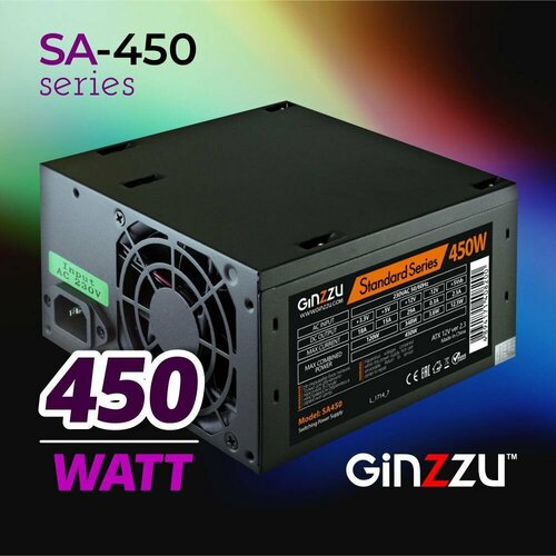 Блок питания Ginzzu SA450 ATX8cm fan 204pin 4Pin 2SATA 2IDE Черный 1491₽