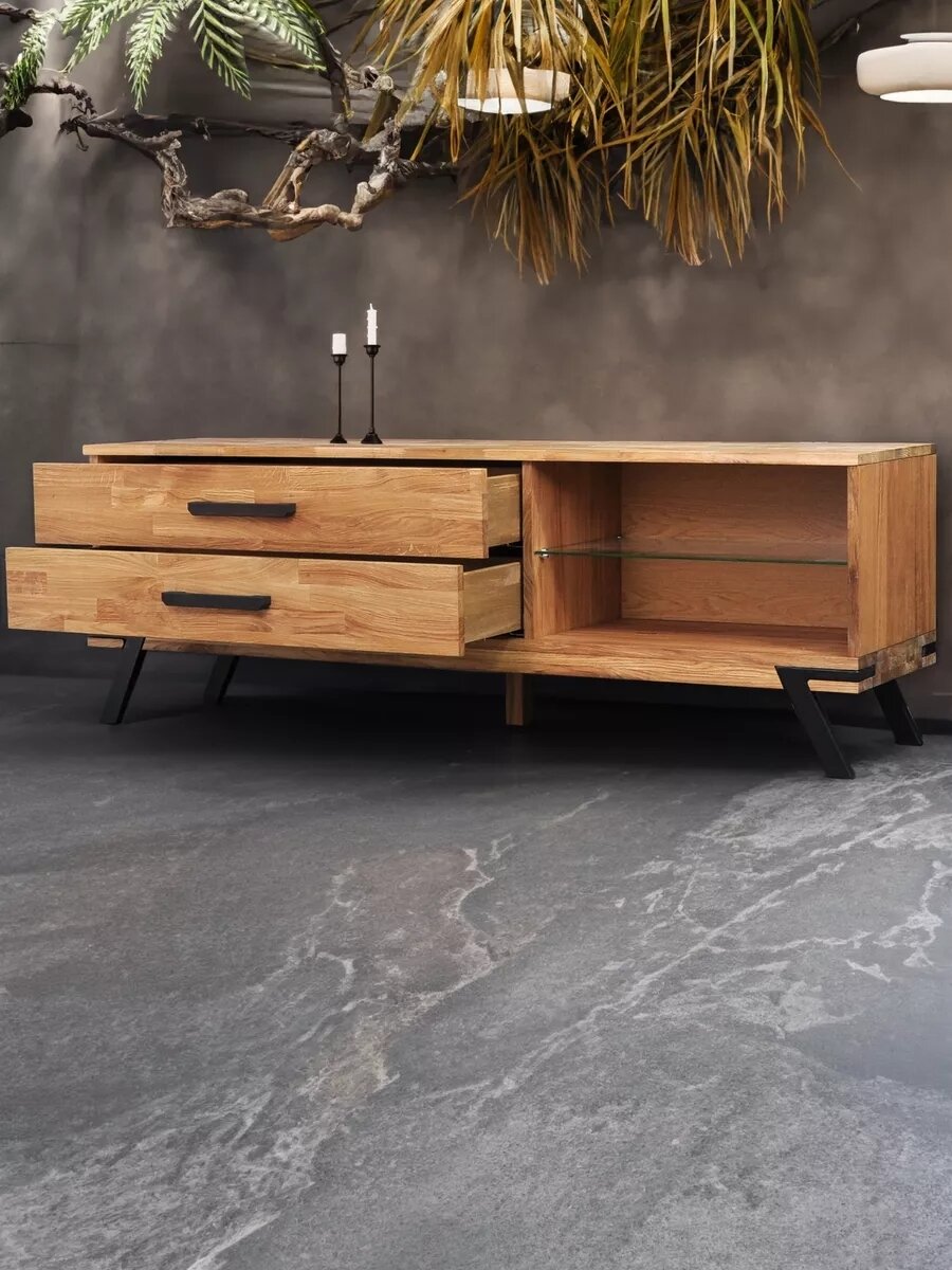 Тумба под телевизор Флеверс, 2 ящика из массива дуба