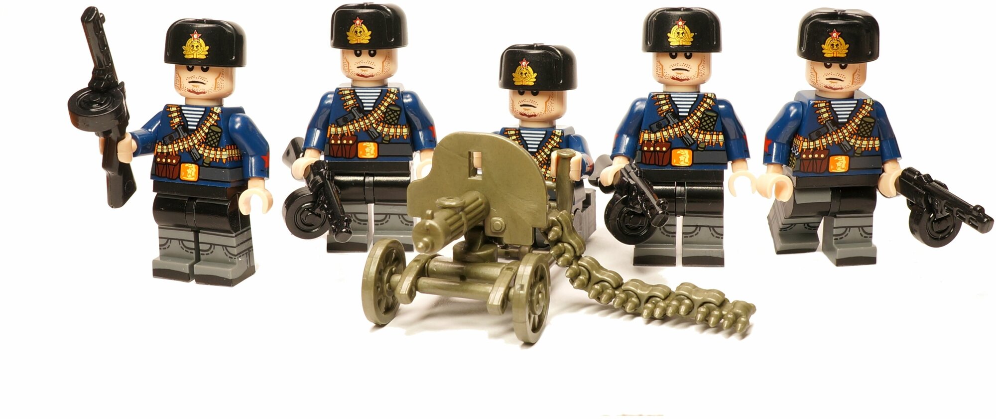 Набор солдатиков Великая Отечественная Война 5 штук с пулеметом Максим, набор военных человечков, военный конструктор, солдаты, армия совместимая с Лего (4,5 см, пакет)