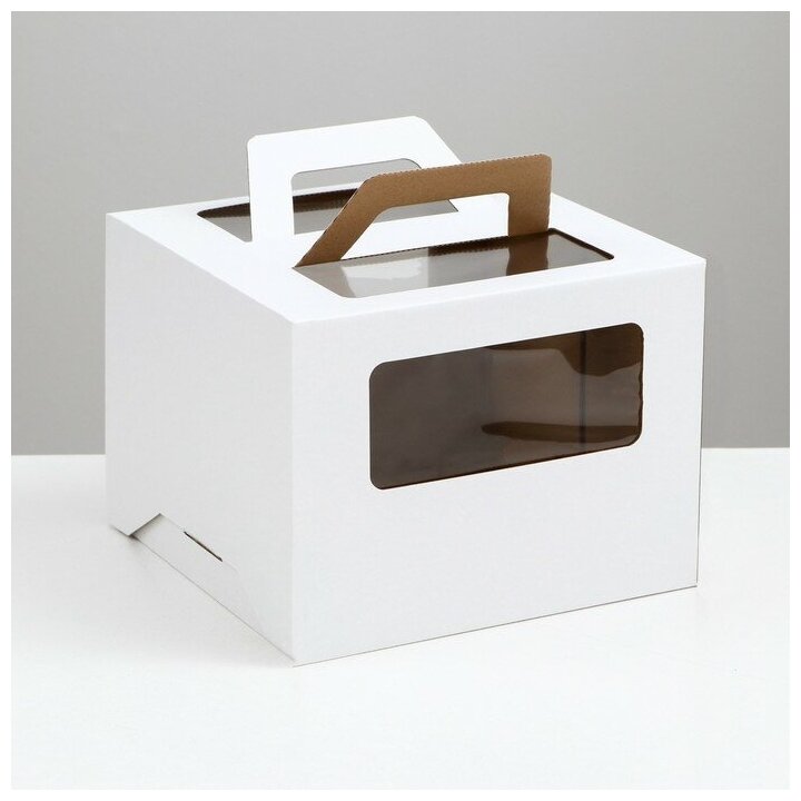 UPAK LAND Коробка под торт 2 окна, с ручками, белая, 26 х 26 х 20 см