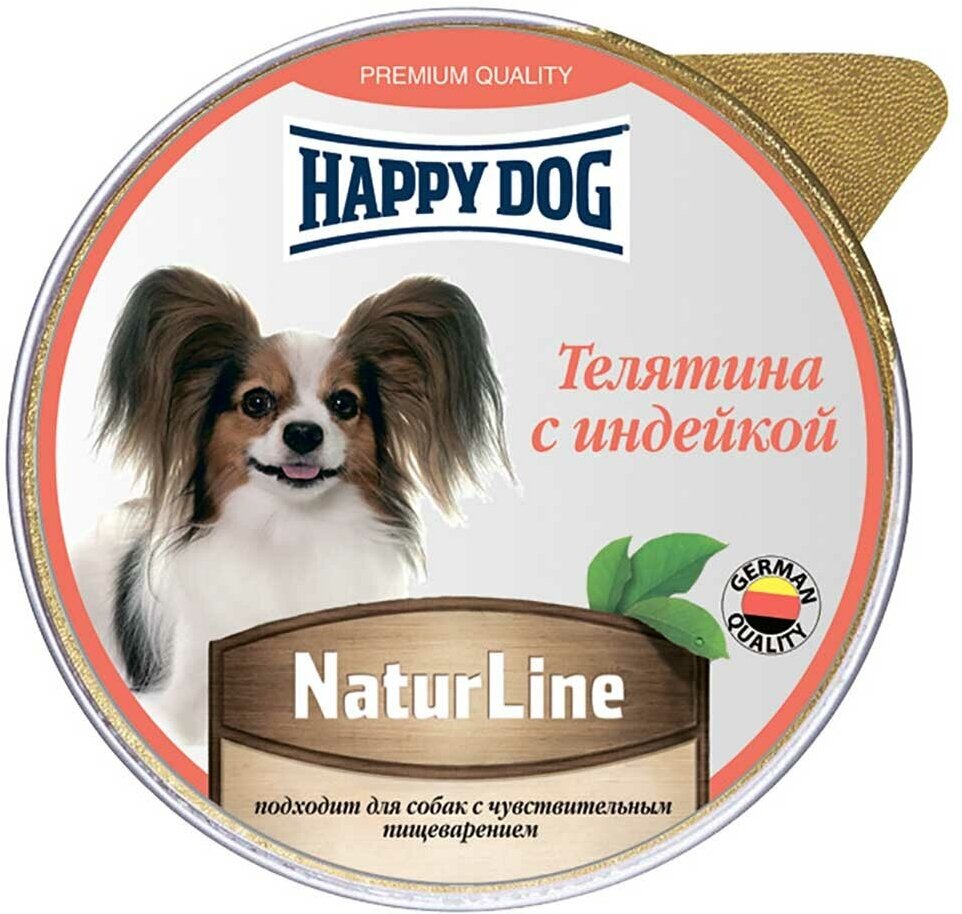 Консервы для собак мелких пород Happy Dog телятина и индейка паштет natur line 125г 72249