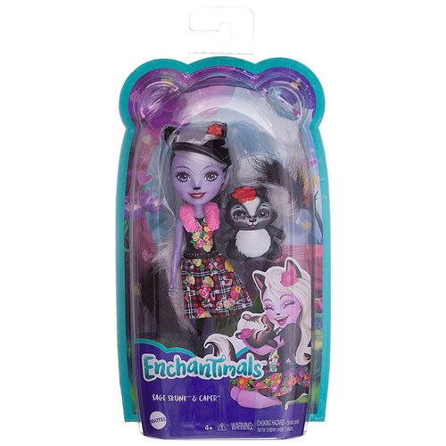 Кукла Enchantimals Сэйдж Скунси с питомцем Кейпер - Mattel [DVH87/Скунс] кукла enchantimals с питомцем dvh87 черный