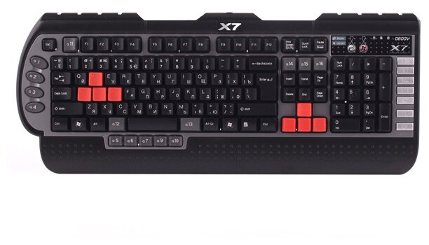 Клавиатура A4Tech X7-G800V, USB, память-96Кб, влагозащищенная, 15 программируемых клавиш, 7 мультимедиа клавиш, частота опроса-1000Гц