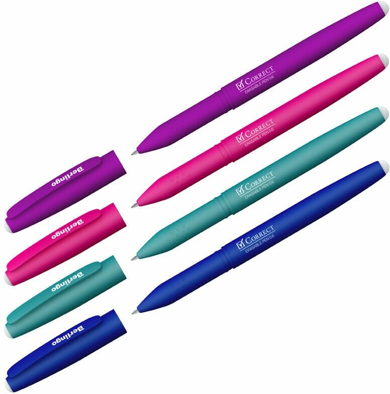 Ручка гелевая стираемая Berlingo "Correct" синяя, 0,6мм, прорезин. корпус, корпус ассорти, 320398 - фотография № 1