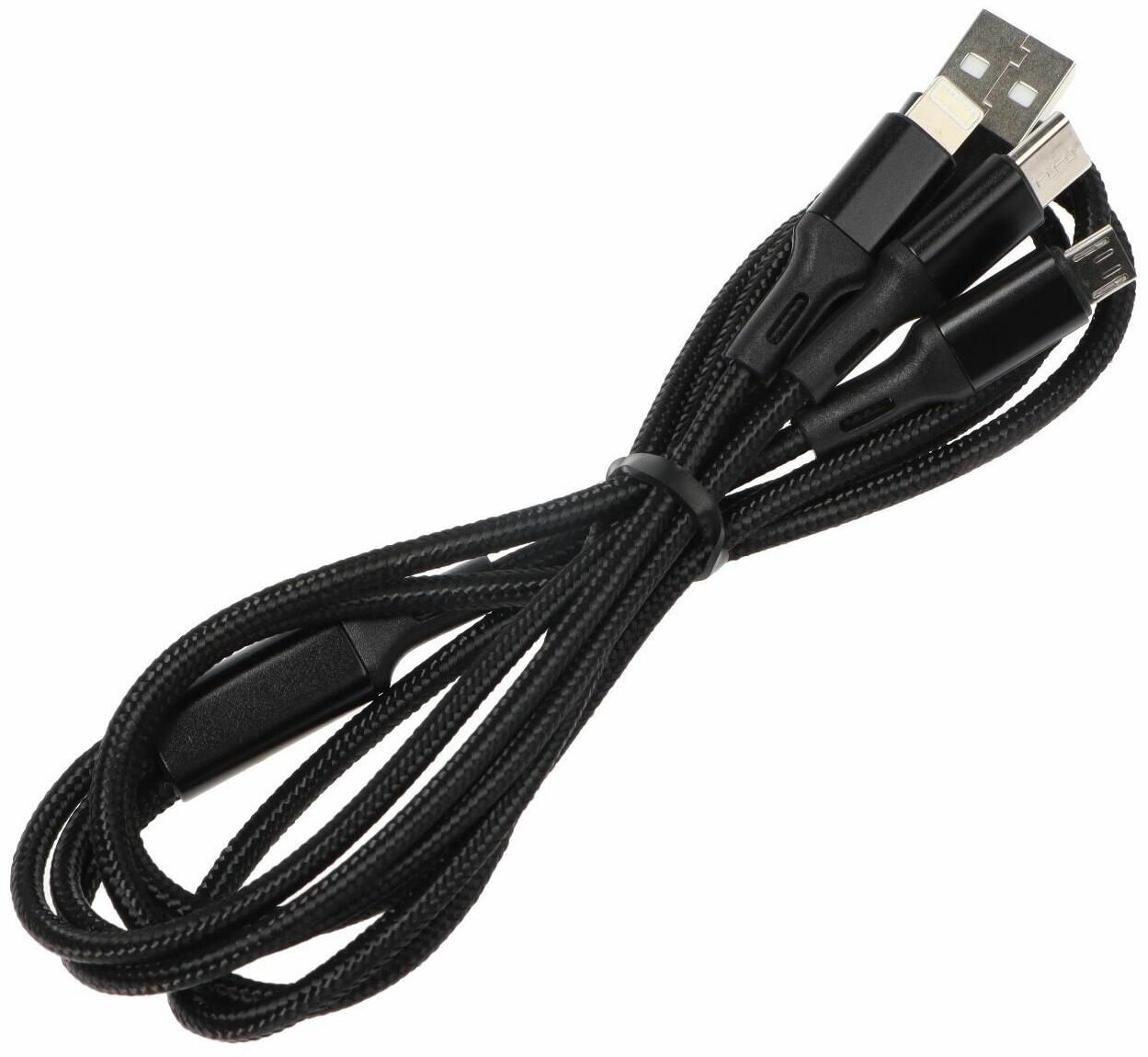 Кабель 3 в 1 Exployd EX-K-1417, USB - microUSB/Lightning/Type-C, 2.4 А, 1.2м, нейлон, черный 9449546 - фотография № 4
