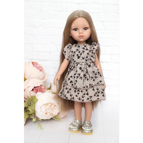 Комплект одежды и обуви для кукол Paola Reina 32-34 см (Платье волан + туфли), темно-коричневый, бежевый