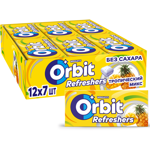 Жевательная резинка Orbit Refreshers Тропический микс, без сахара 16 г, 12 шт. в уп.