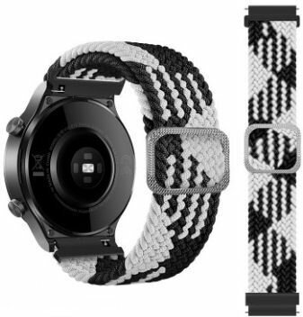 Плетеный нейлоновый ремешок для часов Samsung Galaxy Watch 3 / watch GT2 46 мм/Gear S3, Amazfit GTR 47 мм . Черный белый. 22 мм.